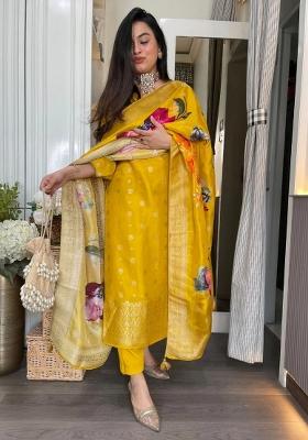 Yellow Embroidered Organza Kurta Set