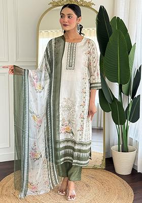 Green Embroidered Viscose Kurta Set