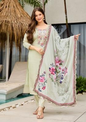 Pista Embroidered Silk Kurta Set