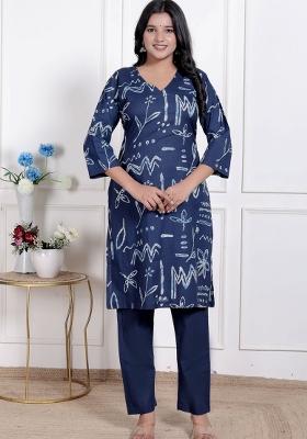 Blue Abstract Cotton Kurta Set