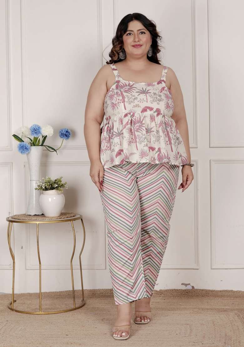 Pink Floral Print Cotton Co Ord Set - Indya