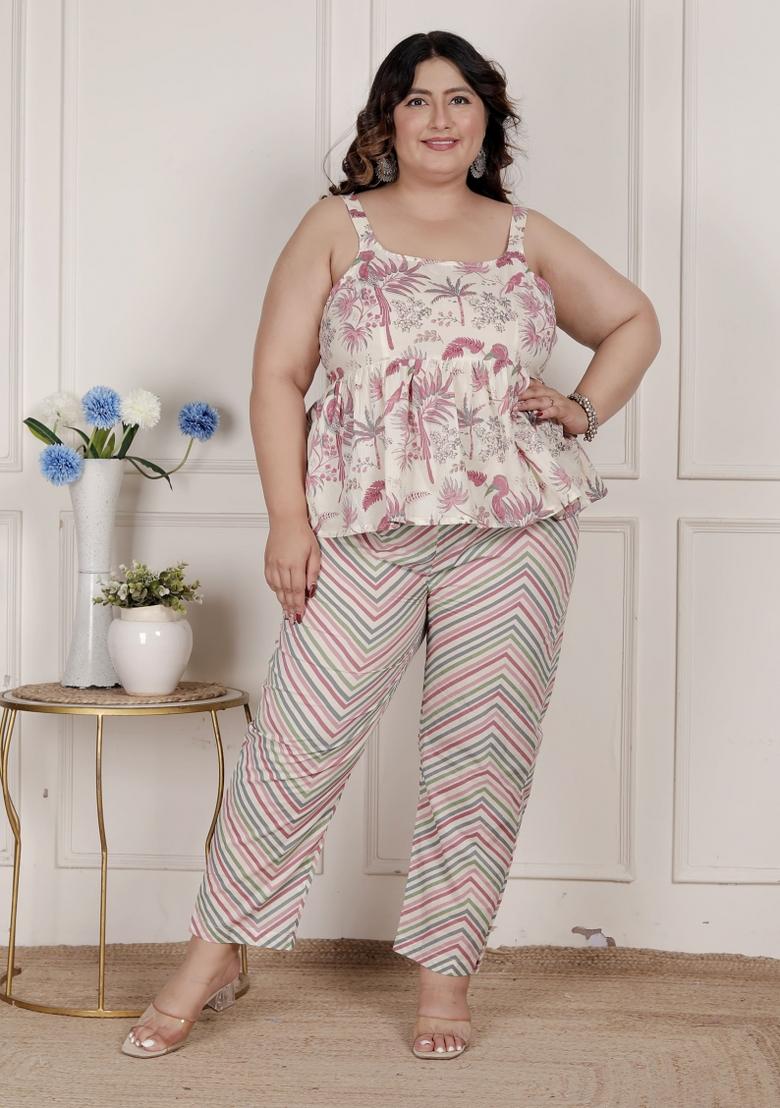 Pink Floral Cotton Kurta Set - Indya