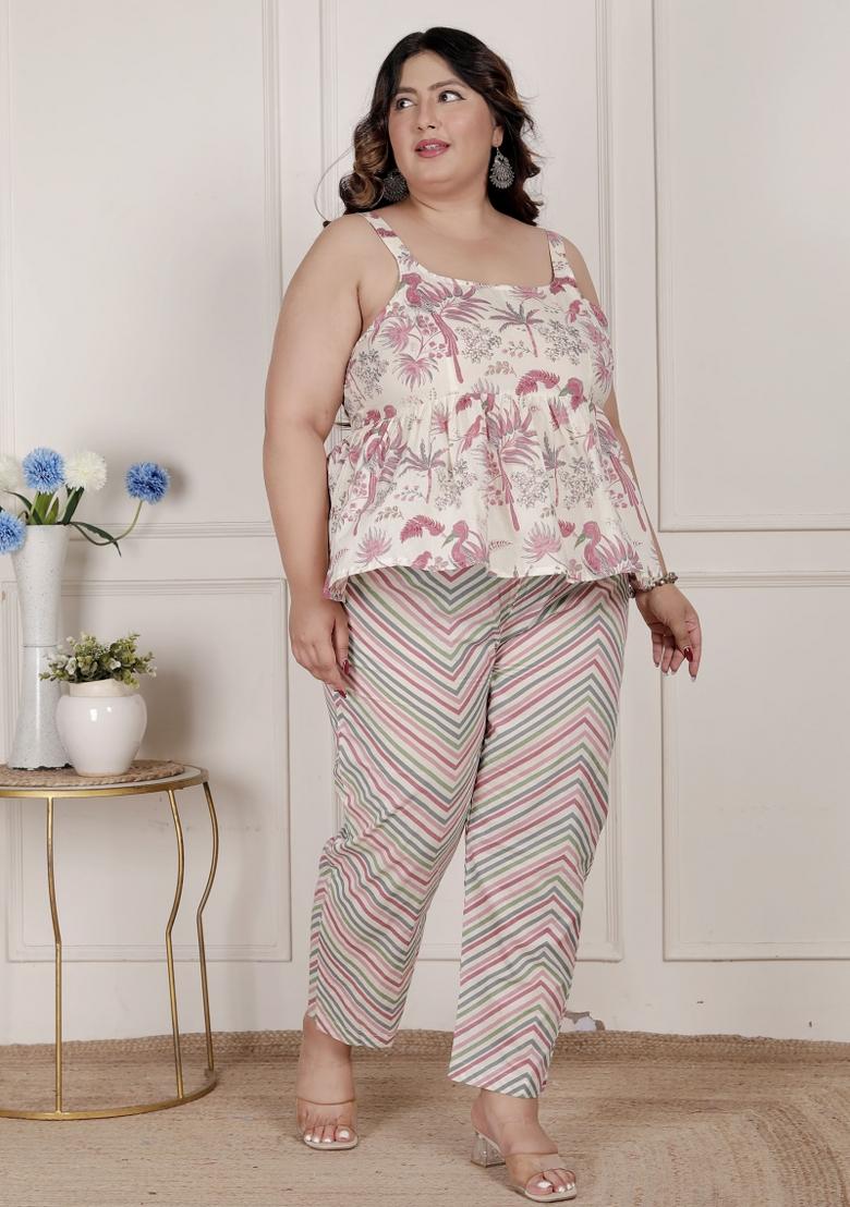 Pink Floral Cotton Kurta Set - Indya