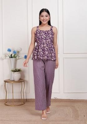 Purple Floral Cotton Kurta Set