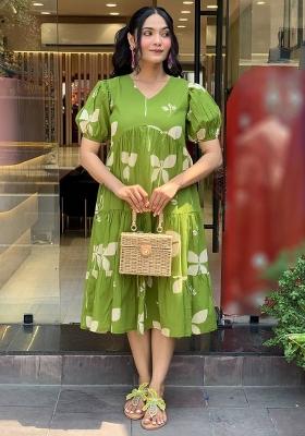 Parrot Green Printed Rayon Kurta