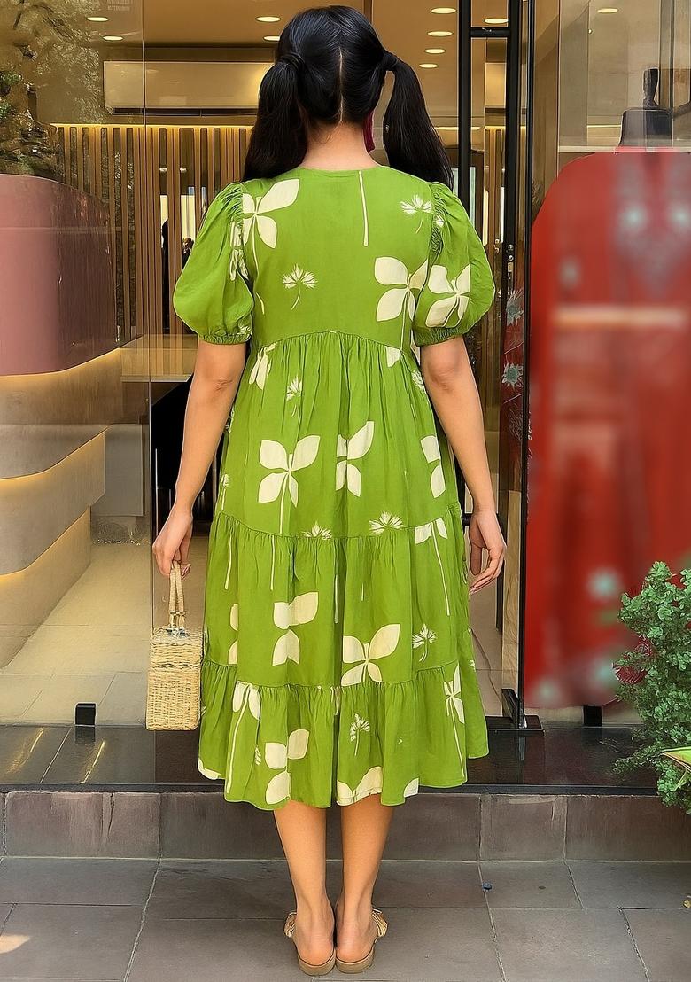 Parrot Green Printed Rayon Kurta
