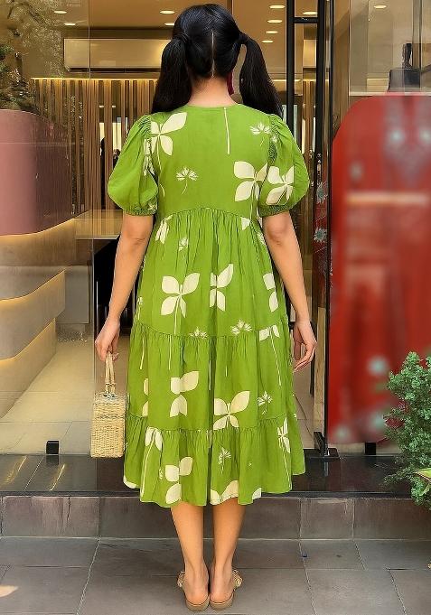 Parrot Green Printed Rayon Kurta