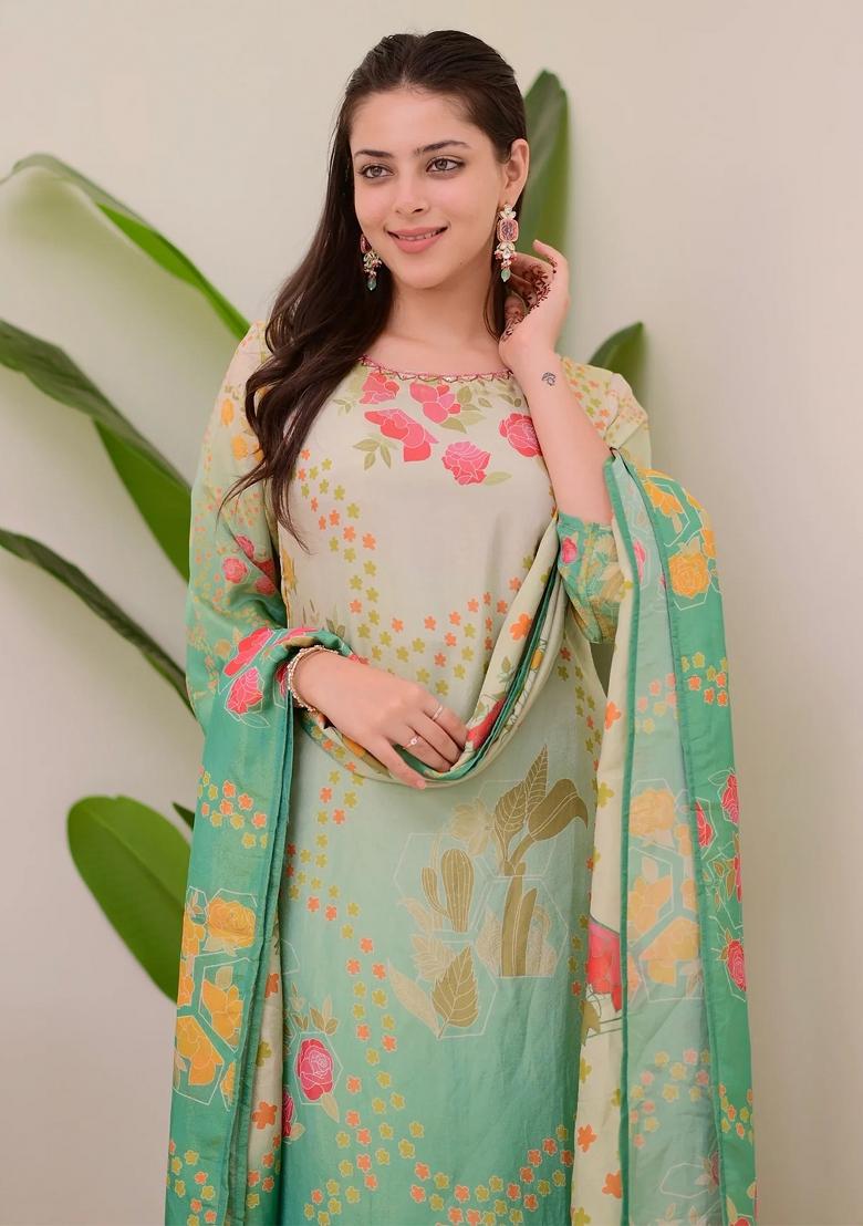 Multi Printed Silk Blend Kurta Set - Indya
