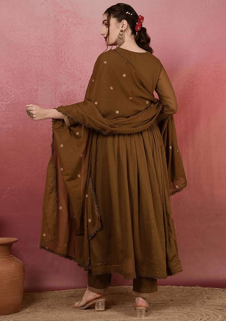 Mehendi Embroidered Viscose Anarkali Set - Indya