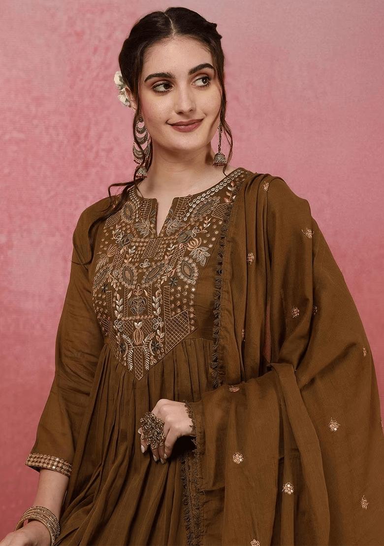 Mehendi Embroidered Viscose Kurta Set - Indya