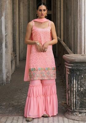 Pink Embroidered Georgette Salwar Kameez With Dupatta