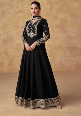 Black Embroidered Chinon Salwar Kameez With Dupatta