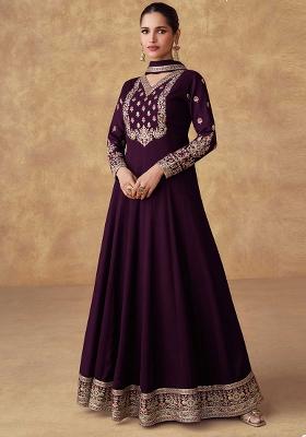 Purple Embroidered Chinon Salwar Kameez With Dupatta