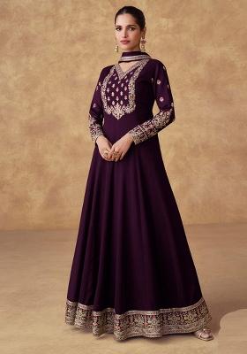 Purple Embroidered Chinon Salwar Kameez With Dupatta