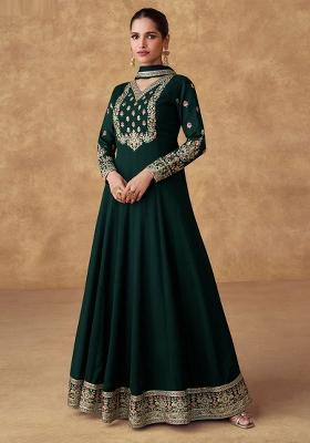 Green Embroidered Chinon Salwar Kameez With Dupatta