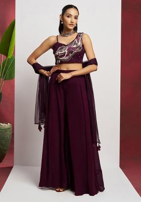 Brown Embroidered Georgette Salwar Kameez With Dupatta