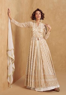 Beige Embroidered Georgette Salwar Kameez With Dupatta