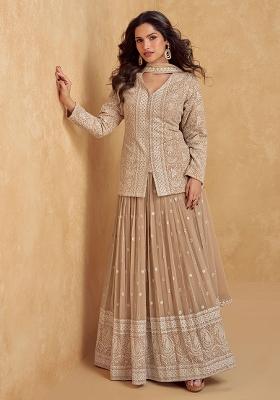 Light Brown Embroidered Georgette Salwar Kameez With Dupatta