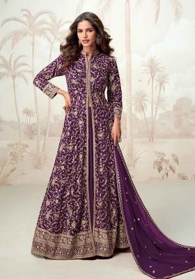 Purple Embroidered Georgette Salwar Kameez With Dupatta