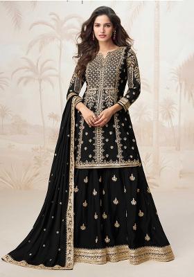 Black Embroidered Chinon Salwar Kameez With Dupatta