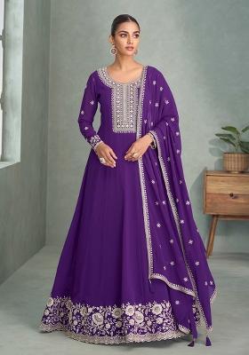 Purple Embroidered Georgette Salwar Kameez With Dupatta