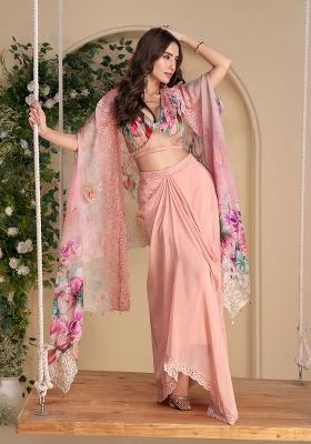 Pink Embroidered Chinon Fusion Set
