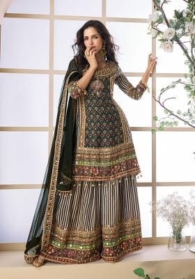 Multi Embroidered Chinon Salwar Kameez With Dupatta