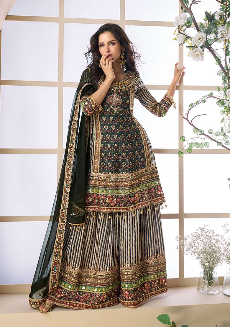 Multi Printed Chinon Sharara Set - Indya
