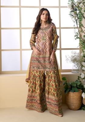 Multi Embroidered Chinon Salwar Kameez With Dupatta