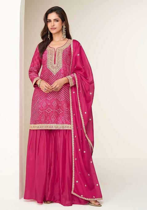 Pink Embroidered Chinon Salwar Kameez With Dupatta