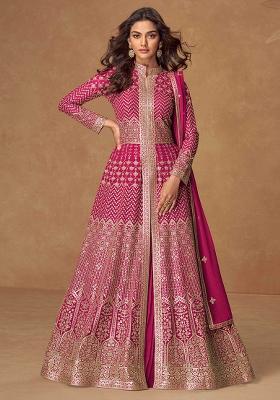 Pink Embroidered Georgette Salwar Kameez With Dupatta