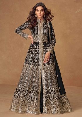 Black Embroidered Georgette Salwar Kameez With Dupatta