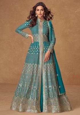 Blue Embroidered Georgette Salwar Kameez With Dupatta