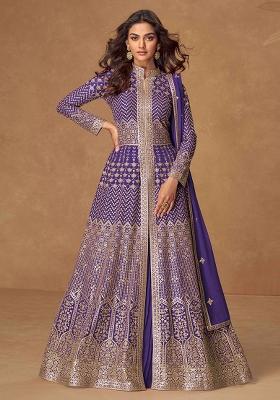 Purple Embroidered Georgette Salwar Kameez With Dupatta