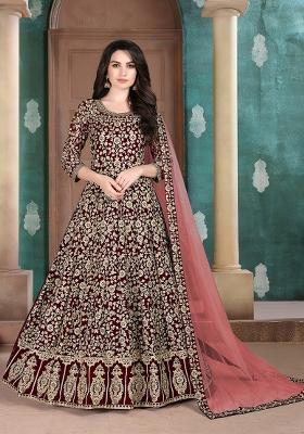 Maroon Embroidered Georgette Salwar Kameez With Dupatta