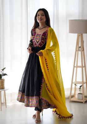 Black Thread Georgette Anarkali Set With Dupatta