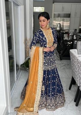 Blue Embroidered Georgette Sharara Set With Dupatta