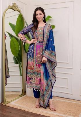 Blue Digital Print Georgette Salwar Kameez With Dupatta