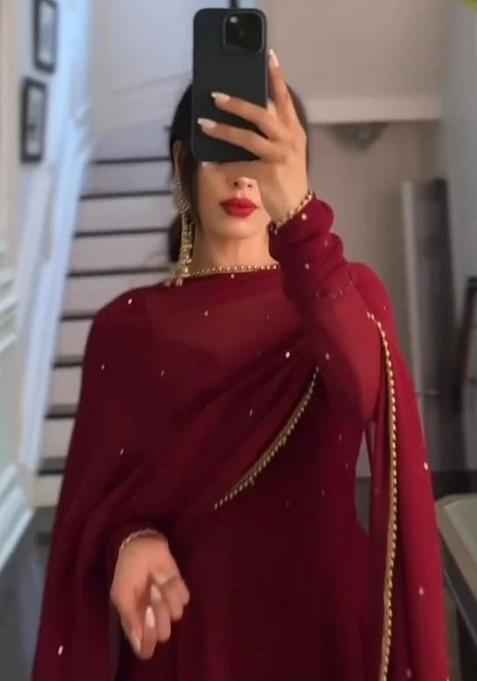 Maroon Thread Georgette Anarkali Set