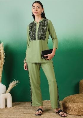 Green Sequins Rayon Kurti Set