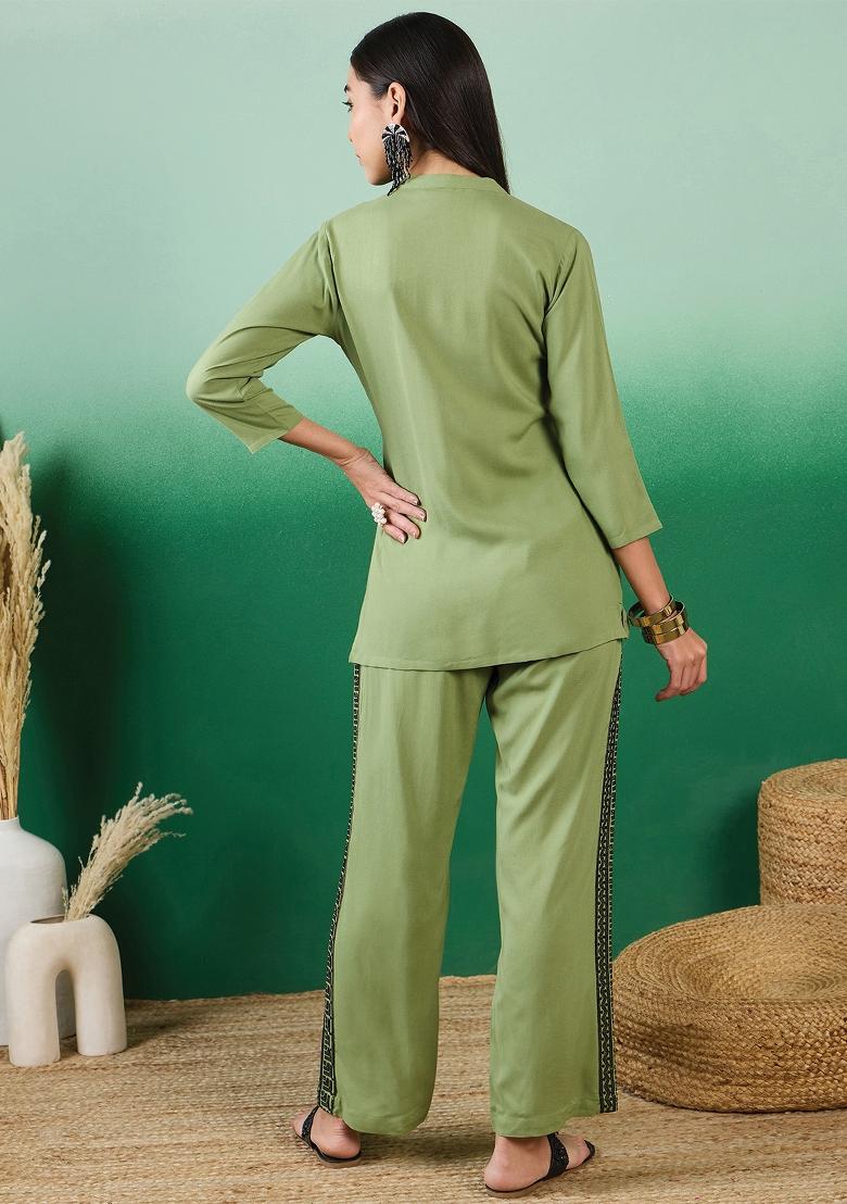 Green Sequins Rayon Kurti Set