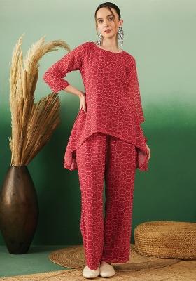 Redish Embroidered Georgette Co Ord Sets