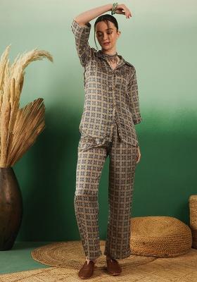 Brown Embroidered Crepe Co Ord Sets