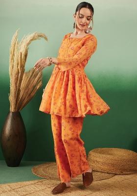 Orange Embroidered Georgette Co Ord Sets