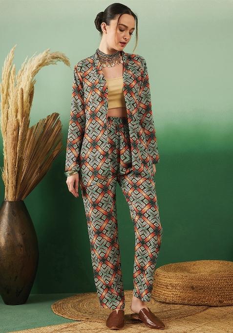 Brown Embroidered Crepe Co Ord Sets