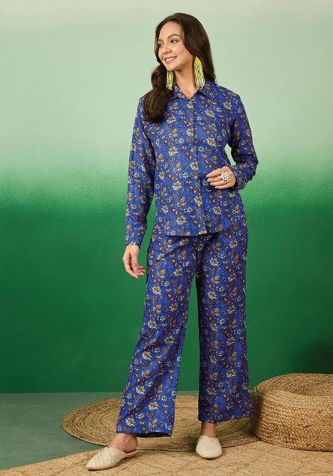 Blue Embroidered Crepe Co Ord Sets