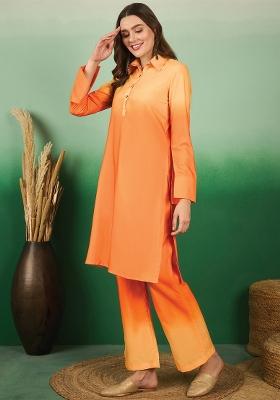 Orange Embroidered Rayon Co Ord Sets