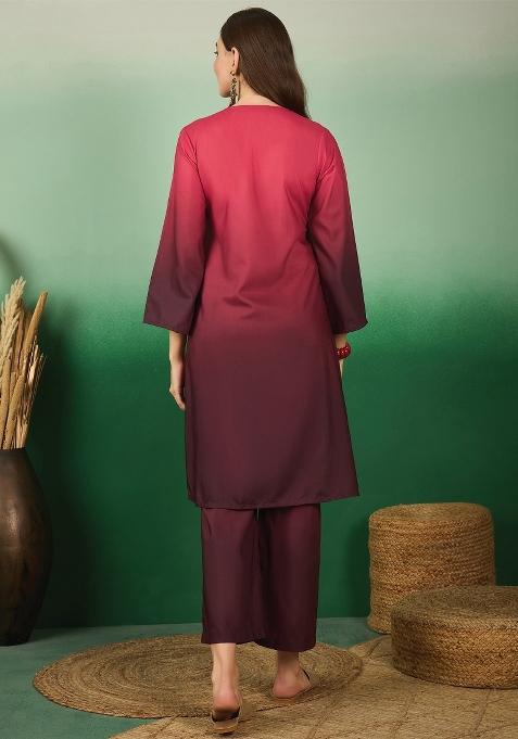 Wine Embroidered Rayon Co Ord Sets