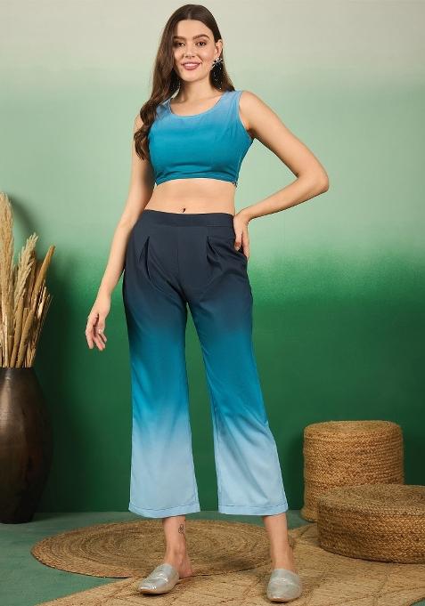 Blue Embroidered Rayon Co Ord Sets