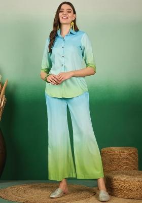 Sky Blue Embroidered Rayon Co Ord Sets